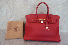 Load image into Gallery viewer, HERMES BIRKIN 35 Clemence leather Rouge vif □B Engraving Hand bag 700120190