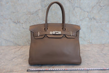 Load image into Gallery viewer, HERMES BIRKIN 30 Clemence leather Etoupe gray □H Engraving Hand bag 800020023