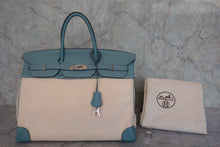 画像をギャラリービューアに読み込む, HERMES/エルメス バーキン40 トワルアッシュ/トリヨンクレマンス ベージュ/シエル □M刻印 ハンドバッグ 800010168