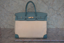 画像をギャラリービューアに読み込む, HERMES/エルメス バーキン40 トワルアッシュ/トリヨンクレマンス ベージュ/シエル □M刻印 ハンドバッグ 800010168