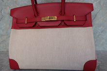 Load image into Gallery viewer, HERMES BIRKIN 35 Toile H/Graine Couchevel leather Beige/Rouge vif □D Engraving Hand bag 700100044