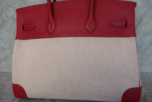 Load image into Gallery viewer, HERMES BIRKIN 35 Toile H/Graine Couchevel leather Beige/Rouge vif □D Engraving Hand bag 700100044