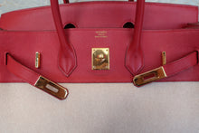 Load image into Gallery viewer, HERMES BIRKIN 35 Toile H/Graine Couchevel leather Beige/Rouge vif □D Engraving Hand bag 700100044