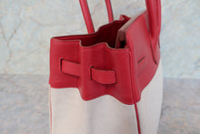 Load image into Gallery viewer, HERMES BIRKIN 35 Toile H/Graine Couchevel leather Beige/Rouge vif □D Engraving Hand bag 700100044