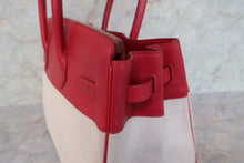 Load image into Gallery viewer, HERMES BIRKIN 35 Toile H/Graine Couchevel leather Beige/Rouge vif □D Engraving Hand bag 700100044