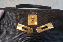 画像をギャラリービューアに読み込む, HERMES/エルメス ケリー28 リザード ブラック 〇S刻印 ショルダーバッグ 800020026