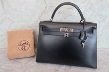 画像をギャラリービューアに読み込む, HERMES/エルメス ケリー32 ボックスカーフ ブラック □D刻印 ハンドバッグ 700070235