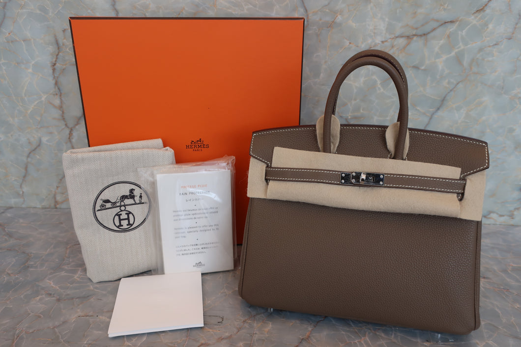 HERMES BIRKIN 25 Togo leather Etoupe gray D Engraving Hand bag 700060108