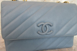 CHANEL/シャネル バイアスステッチチェーンショルダーバッグ キャビアスキン ライトブルー/ゴールド金具 ショルダーバッグ 700080186