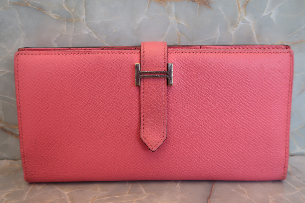 HERMES／エルメス ベアンスフレ ヴォーエプソン ローズリップスティック C刻印 財布 700060155