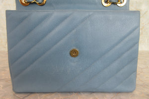 CHANEL/シャネル バイアスステッチチェーンショルダーバッグ キャビアスキン ライトブルー/ゴールド金具 ショルダーバッグ 700080186