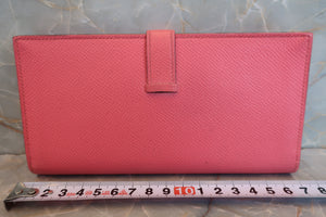 HERMES／エルメス ベアンスフレ ヴォーエプソン ローズリップスティック C刻印 財布 700060155