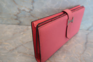 HERMES／エルメス ベアンスフレ ヴォーエプソン ローズリップスティック C刻印 財布 700060155