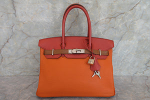 HERMES／エルメス バーキン30 アルルカン トリヨンクレマンス オレンジ/サンギーヌ/ゴールド/ブルーラン/ブルーイドラ/エタン □Q刻印 ハンドバッグ 700070283