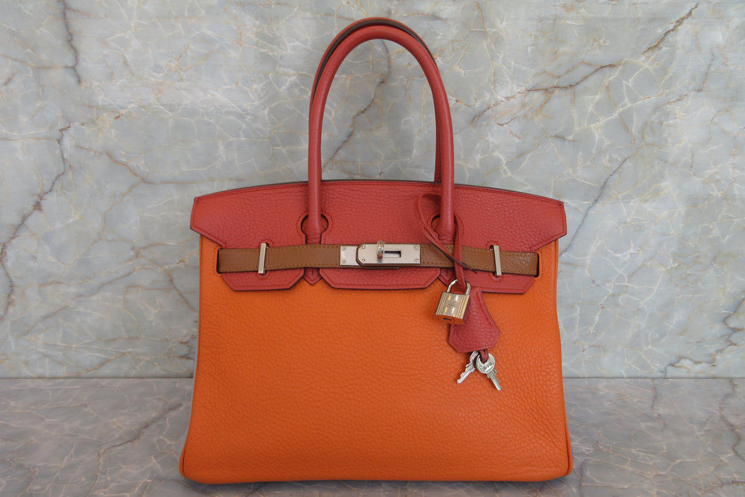 HERMES／エルメス バーキン30 アルルカン トリヨンクレマンス オレンジ/サンギーヌ/ゴールド/ブルーラン/ブルーイドラ/エタン □Q刻印 ハンドバッグ 700070283