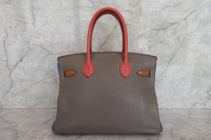 HERMES／エルメス バーキン30 アルルカン トリヨンクレマンス オレンジ/サンギーヌ/ゴールド/ブルーラン/ブルーイドラ/エタン □Q刻印 ハンドバッグ 700070283