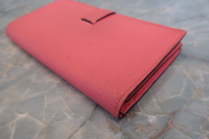 HERMES／エルメス ベアンスフレ ヴォーエプソン ローズリップスティック C刻印 財布 700060155