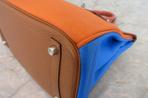 HERMES／エルメス バーキン30 アルルカン トリヨンクレマンス オレンジ/サンギーヌ/ゴールド/ブルーラン/ブルーイドラ/エタン □Q刻印 ハンドバッグ 700070283
