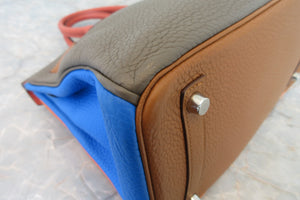 HERMES／エルメス バーキン30 アルルカン トリヨンクレマンス オレンジ/サンギーヌ/ゴールド/ブルーラン/ブルーイドラ/エタン □Q刻印 ハンドバッグ 700070283