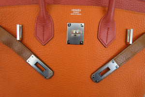HERMES／エルメス バーキン30 アルルカン トリヨンクレマンス オレンジ/サンギーヌ/ゴールド/ブルーラン/ブルーイドラ/エタン □Q刻印 ハンドバッグ 700070283
