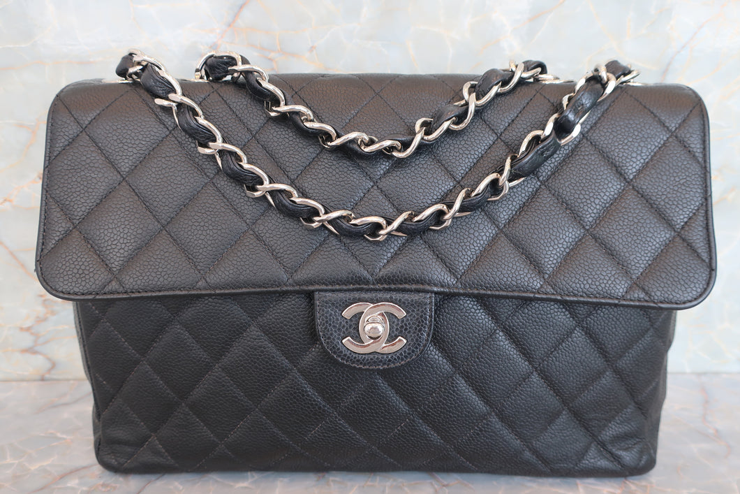 CHANEL/シャネル 中マトラッセシングルフラップチェーンショルダーバッグ キャビアスキン ブラック/シルバー金具 ショルダーバッグ 700070267