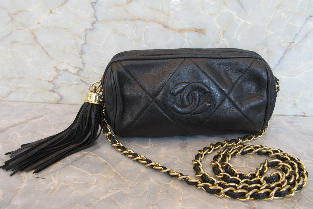 CHANEL/シャネル ココマークフリンジチェーンショルダーバッグ ラムスキン ブラック/ゴールド金具 ショルダーバッグ 700070076
