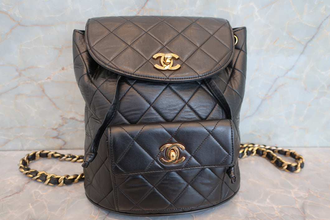 CHANEL Matelasse chain back pack Lambskin Black/Gold hadware Back pack 700100056