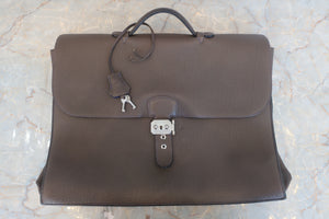 HERMES SAC A DEPECHE 38 Clemence leather Etoupe gray/Blue electric □F Engraving Hand bag 500070049