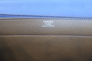 HERMES SAC A DEPECHE 38 Clemence leather Etoupe gray/Blue electric □F刻印 Hand bag 500070049