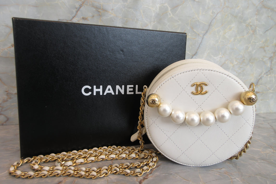CHANEL/シャネル マトラッセラウンドチェーンショルダーバッグ ラムスキン ホワイト/ゴールド金具 ショルダーバッグ 700030215