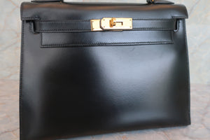 HERMES／エルメス ケリー28 ボックスカーフ ブラック 〇R刻印 ショルダーバッグ 700090002