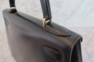 HERMES／エルメス ケリー28 ボックスカーフ ブラック 〇R刻印 ショルダーバッグ 700090002