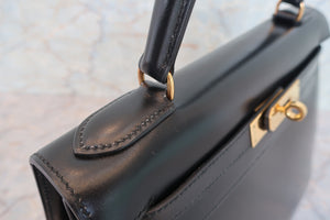 HERMES／エルメス ケリー28 ボックスカーフ ブラック 〇R刻印 ショルダーバッグ 700090002