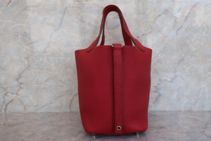 HERMES PICOTIN LOCK PM Clemence leather Rouge garance □Q刻印 Hand bag 600090109