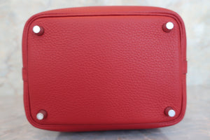 HERMES PICOTIN LOCK PM Clemence leather Rouge garance □Q Engraving Hand bag 600090109