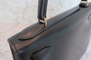 HERMES／エルメス ケリー28 ボックスカーフ ブラック 〇R刻印 ショルダーバッグ 700090002