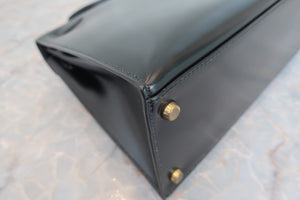HERMES／エルメス ケリー28 ボックスカーフ ブラック 〇R刻印 ショルダーバッグ 700090002