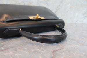 HERMES／エルメス ケリー28 ボックスカーフ ブラック 〇R刻印 ショルダーバッグ 700090002