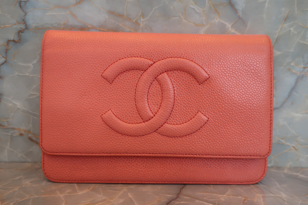 CHANEL/シャネル ココマークチェーンウォレット キャビアスキン ピンク/ゴールド金具 ショルダーバッグ 700060239