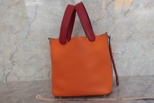 将图片加载到图库查看器，HERMES PICOTIN LOCK TOUCH PM Clemence leather/Swift leather Orange/Rouge Grenet X刻印 Hand bag 600090108
