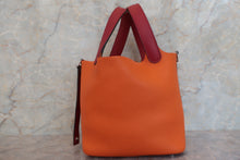 将图片加载到图库查看器，HERMES PICOTIN LOCK TOUCH PM Clemence leather/Swift leather Orange/Rouge Grenet X刻印 Hand bag 600090108
