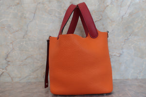 HERMES PICOTIN LOCK TOUCH PM Clemence leather/Swift leather Orange/Rouge Grenet X刻印 Hand bag 600090108