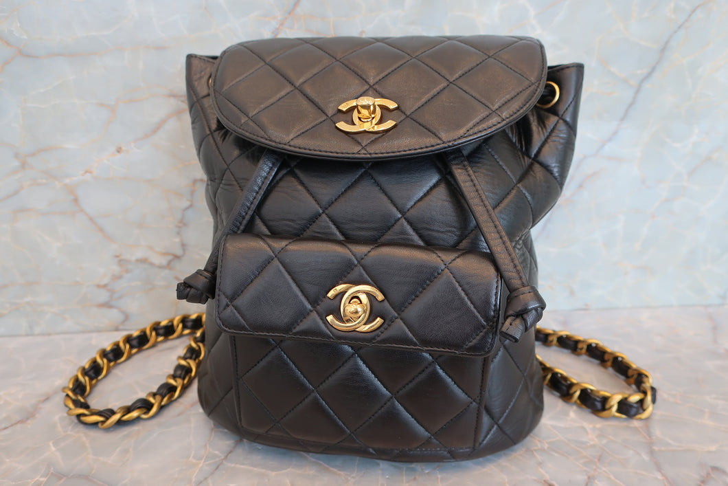 CHANEL Matelasse chain back pack Lambskin Black/Gold hadware Back pack 700100027