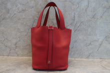 将图片加载到图库查看器，HERMES PICOTIN LOCK GM Clemence leather Rouge casaque □P刻印 Hand bag 600100039
