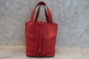 HERMES PICOTIN LOCK GM Clemence leather Rouge casaque □P刻印 Hand bag 600100039