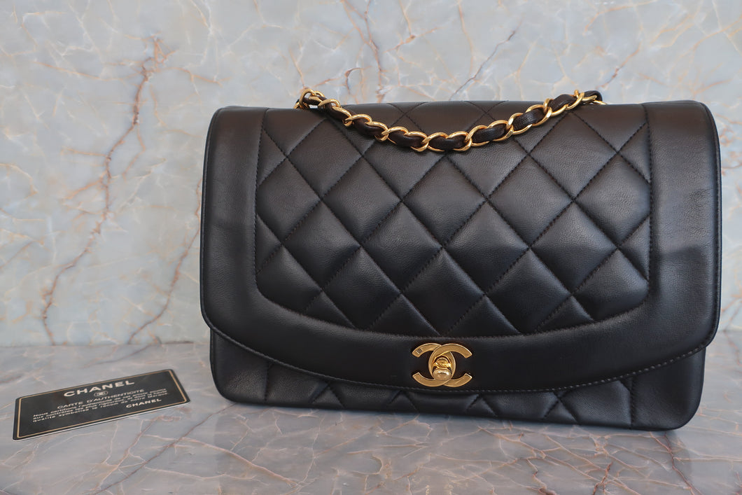 CHANEL Diana matelasse chain shoulder bag Lambskin Black/Gold hadware Shoulder bag 600110189