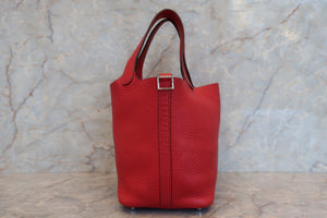 HERMES PICOTIN LOCK PM Clemence leather Rouge garance □Q Engraving Hand bag 700010166