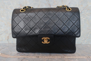 CHANEL Matelasse double flap double chain shoulder bag Lambskin Black/Gold hadware Shoulder bag 600110096