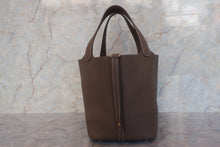 将图片加载到图库查看器，HERMES PICOTIN LOCK MM Clemence leather Etoupe gray Z刻印 Hand bag 700120214
