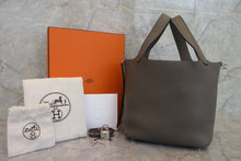 Load image into Gallery viewer, HERMES PICOTIN LOCK PM Clemence leather Etain X Engraving Hand bag 600110216
